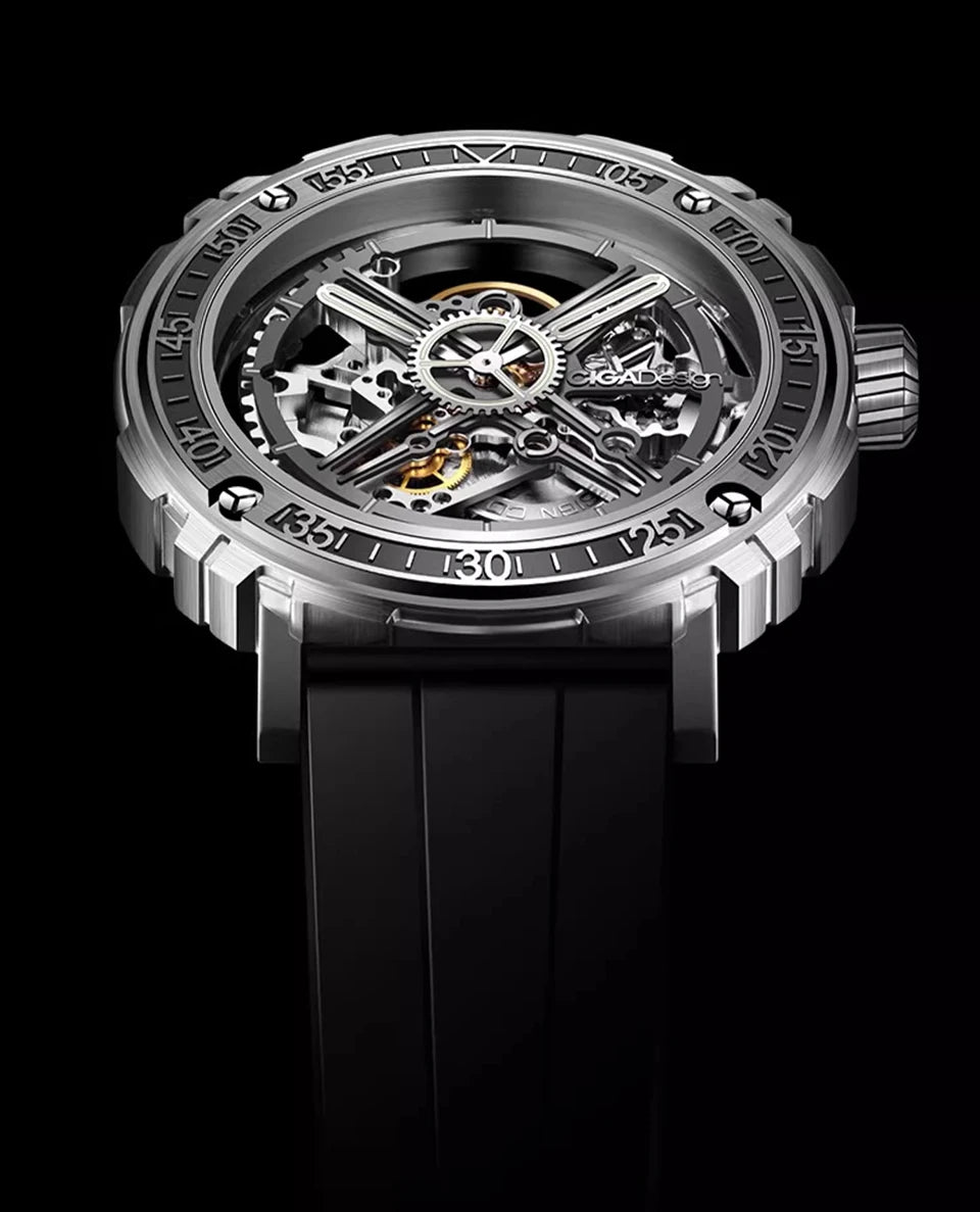 CIGA Design Men's Watch: 3-in-1 Titanium Skeleton with Fluororubber Strap.