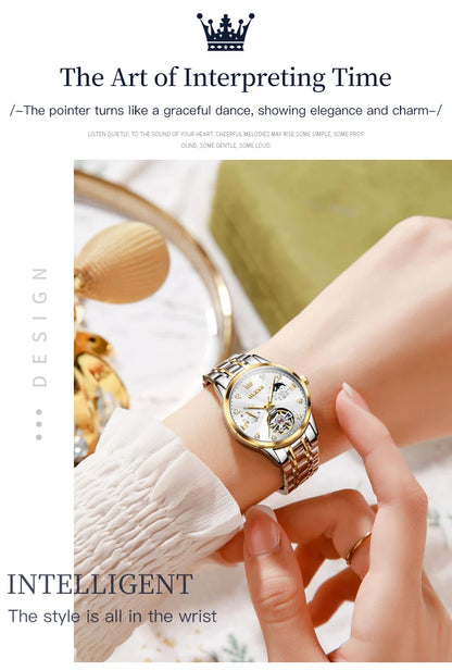 Montre automatique OLEVS pour femme, squelette lumineux étanche, originale, mécanique, élégante, pour femme