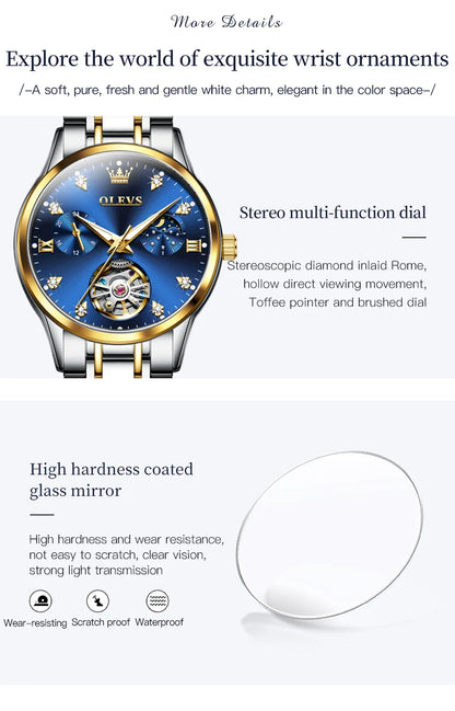 Montre automatique OLEVS pour femme, squelette lumineux étanche, originale, mécanique, élégante, pour femme