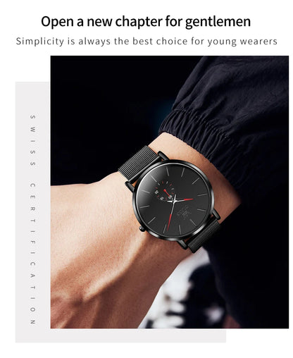 OLEVS Montres pour hommes avec cadran ultra fin de 7,5 mm Bracelet en maille d'acier inoxydable Montre à quartz décontractée de marque supérieure étanche et lumineuse pour hommes