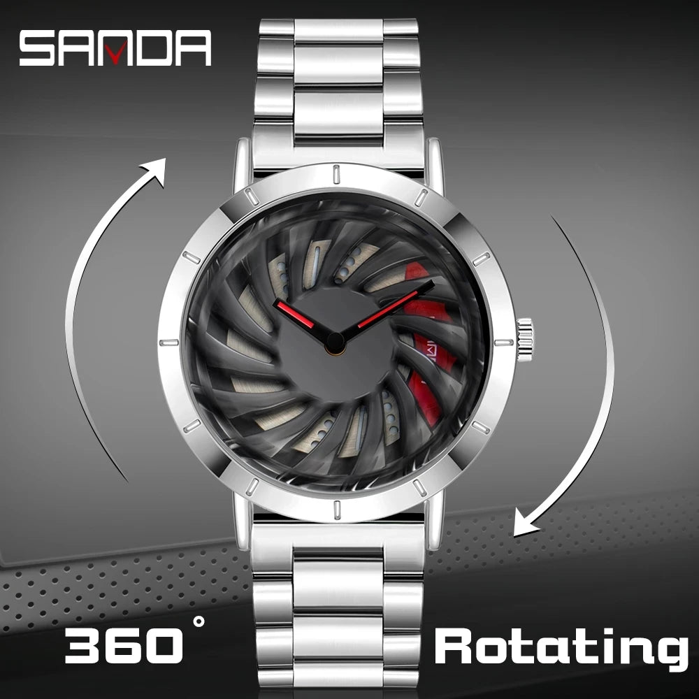 SANDA 2023 Hot Sell Leisure Men Watch Creative 360° Rotating Dial Quartz Wristwatch Gifts Relogio Masculino Wheel Watches 1056
