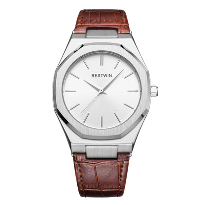 Top Brand New Watch Fashion Design Leisure Business Silver Blue Leather 3ATM Waterproof Quartz Mens Watch Reloj Hombre.