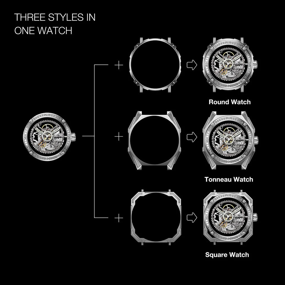 CIGA Design Men's Watch: 3-in-1 Titanium Skeleton with Fluororubber Strap.
