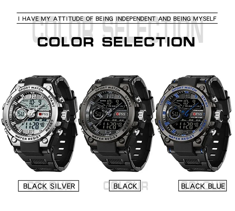 OFNS Top 6092 New Fashion Men's Sports Watch Military Waterproof Quartz Electronic LED Digital Men's Sports Quartz Watch 2024