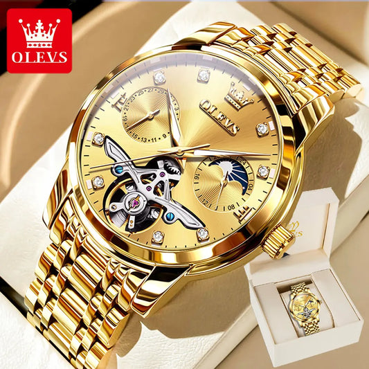 Montre mécanique automatique originale OLEVS pour hommes, design à volant d'inertie de haute qualité, montre-bracelet pour homme d'affaires lumineuse et étanche