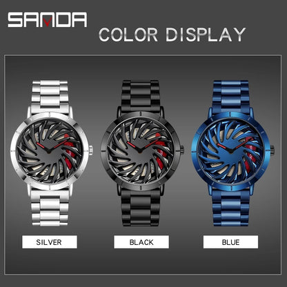 SANDA 2023 Hot Sell Leisure Men Watch Creative 360° Rotating Dial Quartz Wristwatch Gifts Relogio Masculino Wheel Watches 1056