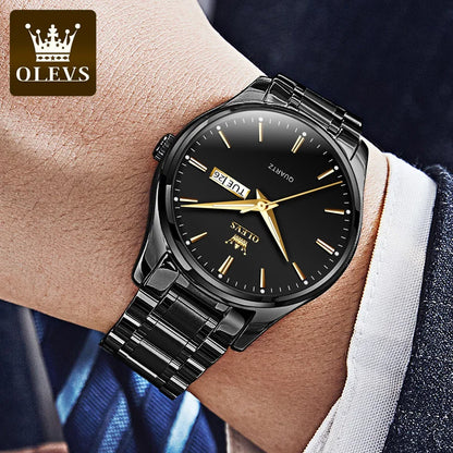Montres-bracelets classiques en or OLEVS pour montre-bracelet à quartz pour hommes en cuir de luxe de marque supérieure, étanche et lumineuse en acier inoxydable