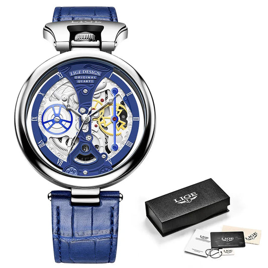 LIGE Men’s Creative Quartz Watch - Fashion Casual, Waterproof, Auto Date, Leather Band, Luxury, Includes Gift Box