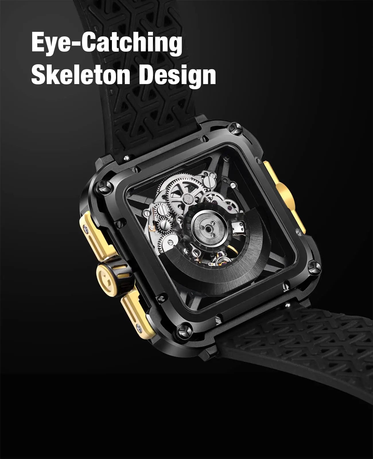 CIGA Design X Series Men's Watch: Titanium Gold Skeleton with Two Straps.