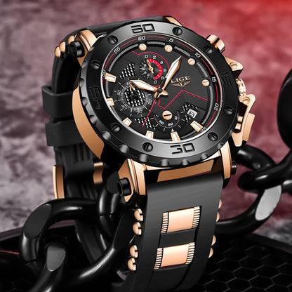 Relogio Masculino LIGE Fashion Men Watch Top Brand Luxury Sports Silicone Big Dial Quartz Wristwatch Chronograph Date Clock Male