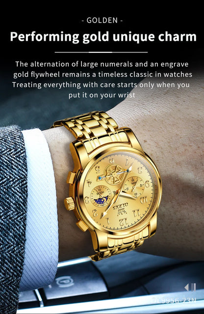 OLEVS Men's Watches Multifunctional Wristwatch for Men Waterproof Stainless Steel Luminous Flywheel Design Man Watch 2024 New
