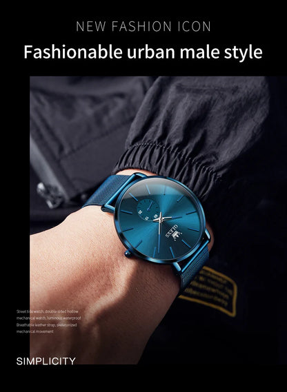 OLEVS Montres pour hommes avec cadran ultra fin de 7,5 mm Bracelet en maille d'acier inoxydable Montre à quartz décontractée de marque supérieure étanche et lumineuse pour hommes