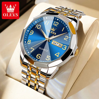 Montre classique pour homme OLEVS Montres-bracelets à quartz en acier inoxydable avec cadran numérique et date Montres analogiques à quartz classiques pour hommes