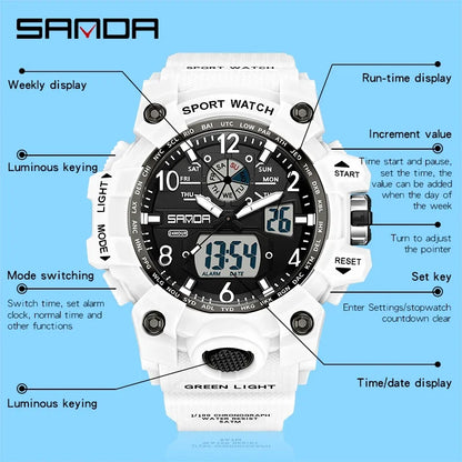 ساعة يد كهربائية كورية جديدة للرجال بتصميم رياضي شبابي جديد لعام 2024 ساعة يد SANDA 3306 شخصية إبداعية للرجال