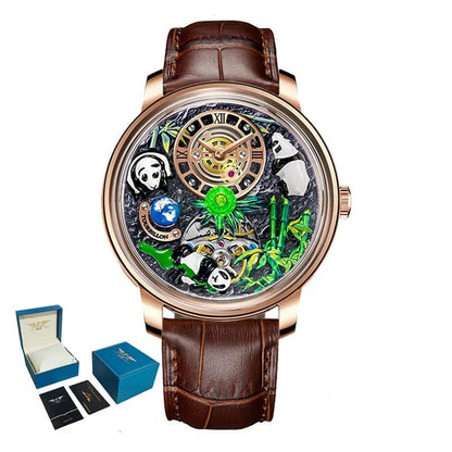 PINDU Men's Watch: Bamboo Panda Design with M2791B Movement