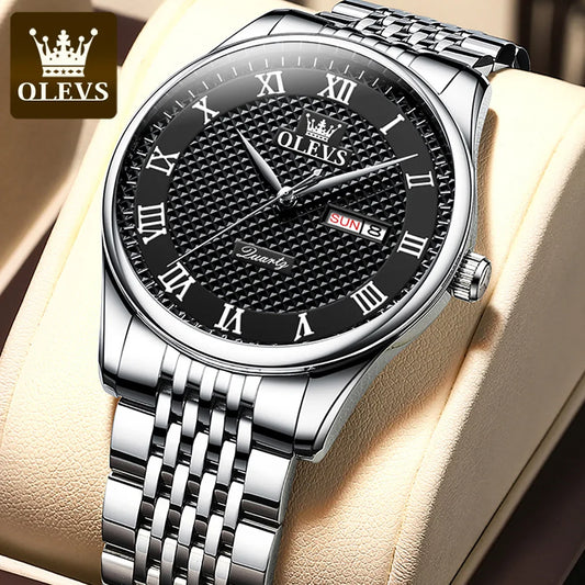 OLEVS Nouvelle Montre À Quartz Pour Hommes Étanche En Acier Inoxydable Affaires Mode Calendrier/Affichage De La Semaine Top Montres À Quartz Pour Hommes
