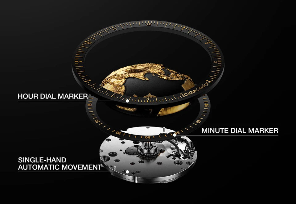 CIGA Design U Series Blue Planet Men's Watch: Luxury Automatic with Gilding & Ceramic.
