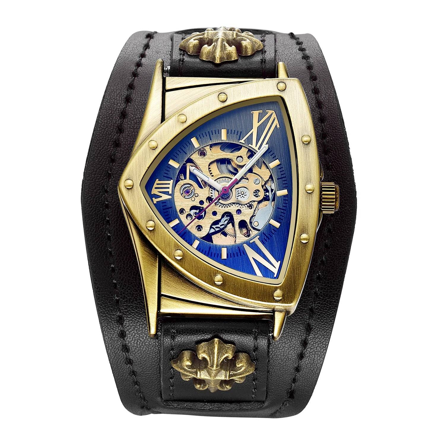 SHENHUA Luxury Skeleton Dial Men's Automatic Mechanical Watch Antique Bronze Steampunk Triangle Wristwatches.