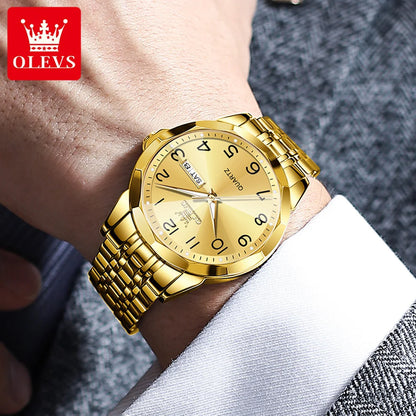 Montre classique pour homme OLEVS Montres-bracelets à quartz en acier inoxydable avec cadran numérique et date Montres analogiques à quartz classiques pour hommes