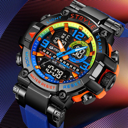New STRYVE Brand Sports Relojs Hot Men's Digital-Analog Dual Movement Luminous Calendar 5ATM Waterproof Watches 8025 and 8026