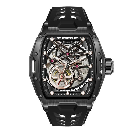 PINDU Men's Watch Hollow Design with Rubber Strap and Luminous Feature