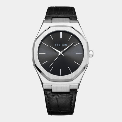 Top Brand New Watch Fashion Design Leisure Business Silver Blue Leather 3ATM Waterproof Quartz Mens Watch Reloj Hombre.