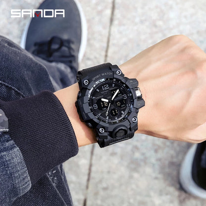 SANDA Top Brand Sports Men's Watches Military Quartz Watch Man Waterproof Wristwatch for Men Clock shock relogios masculino 6030