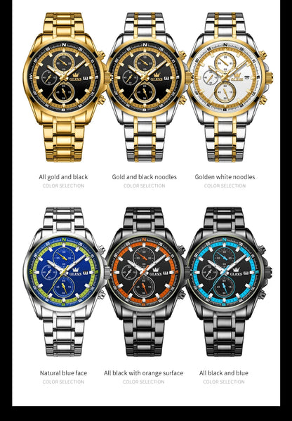 Montres exclusives originales pour hommes OLEVS Chronographe Cadran lumineux Montre-bracelet en acier inoxydable étanche à la mode pour hommes TOP Marque