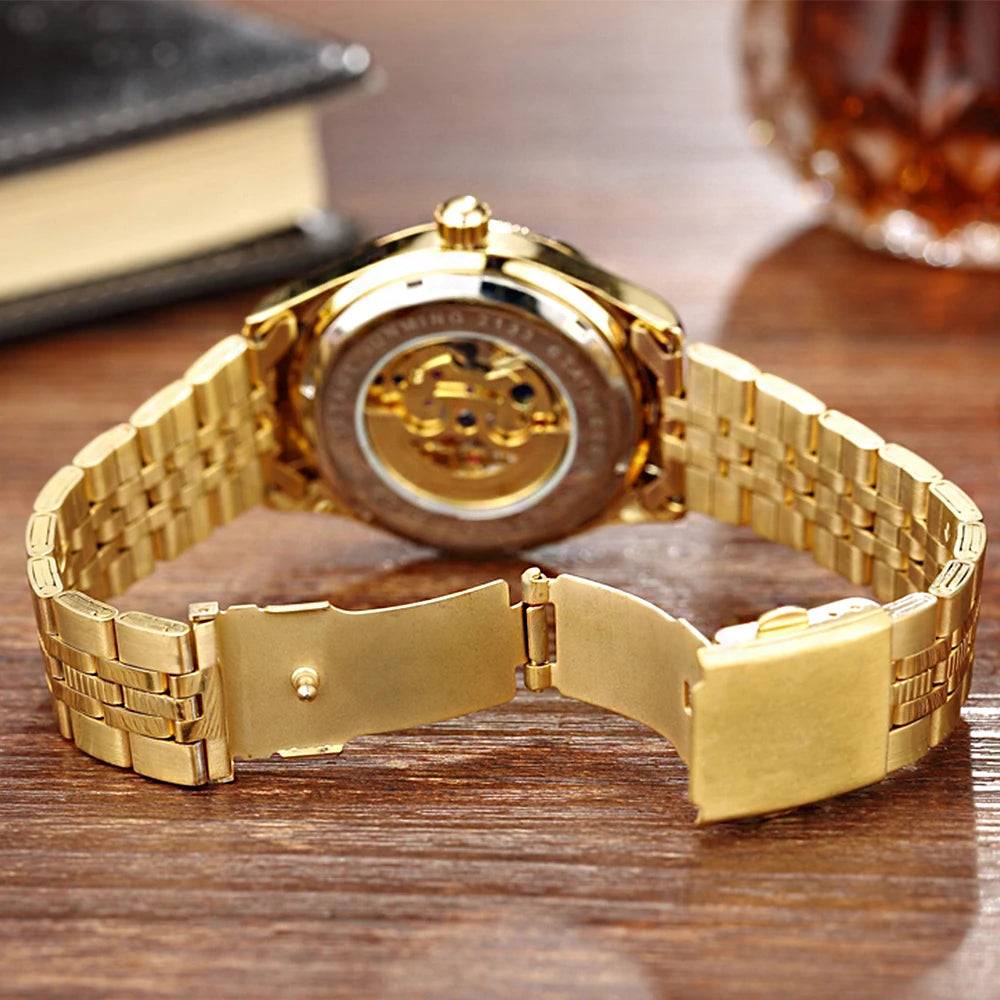 Top Brand Luxury Watches Men Hollow Automatic Golden Skeleton Mechanical Watch Waterproof Men watch.