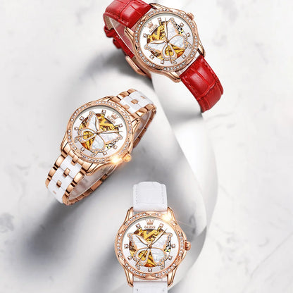 Montres automatiques OLEVS pour femmes de luxe en or rose squelette mécanique étanche lumineuse femmes bracelets montres ensemble élégant