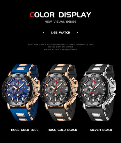 Relogio Masculino LIGE Fashion Men Watch Top Brand Luxury Sports Silicone Big Dial Quartz Wristwatch Chronograph Date Clock Male