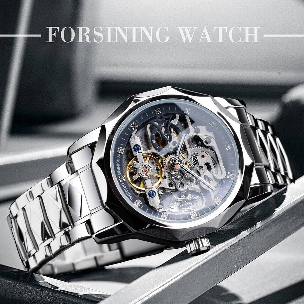 Forsining Skeleton Men's Mechanical Automatic Watch Tourbillion Hollow Design Waterproof Business Wristwatches Best Gift For Man