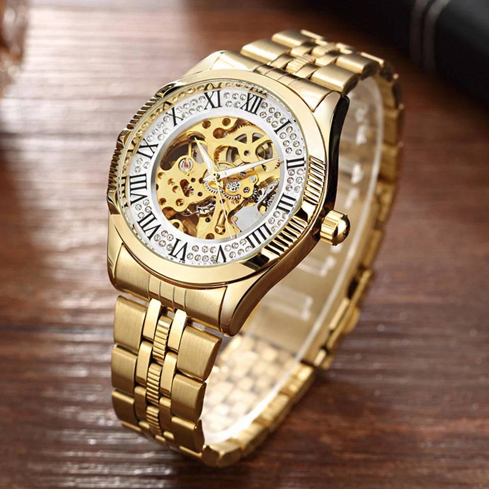 Top Brand Luxury Watches Men Hollow Automatic Golden Skeleton Mechanical Watch Waterproof Men watch.
