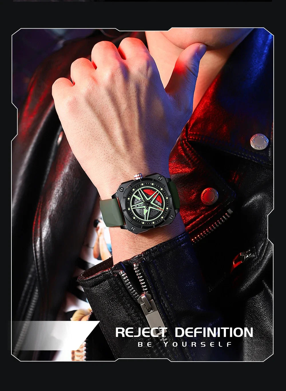 OFNS brand 8017 new fashionable and trendy men's quartz watch silicone square pentagram men's and women's wristwatch