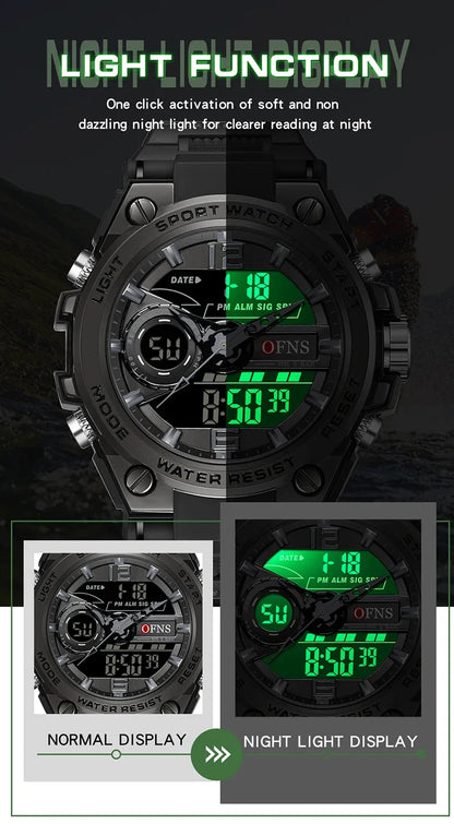 OFNS Top 6092 New Fashion Men's Sports Watch Military Waterproof Quartz Electronic LED Digital Men's Sports Quartz Watch 2024