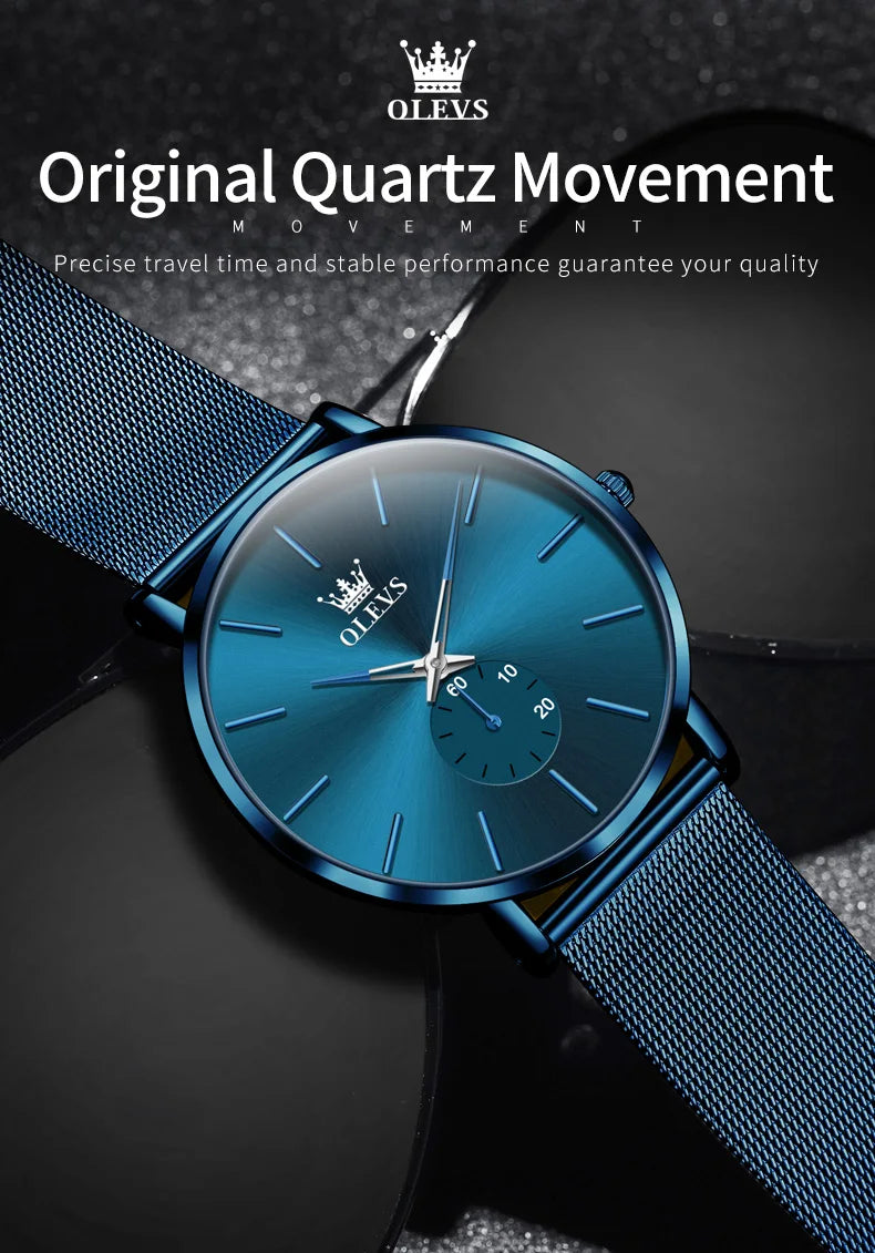 OLEVS Montres pour hommes avec cadran ultra fin de 7,5 mm Bracelet en maille d'acier inoxydable Montre à quartz décontractée de marque supérieure étanche et lumineuse pour hommes