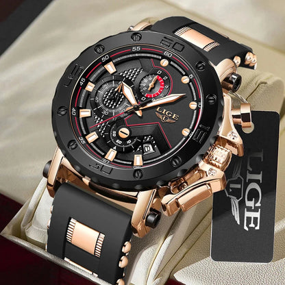 Relogio Masculino LIGE Fashion Men Watch Top Brand Luxury Sports Silicone Big Dial Quartz Wristwatch Chronograph Date Clock Male