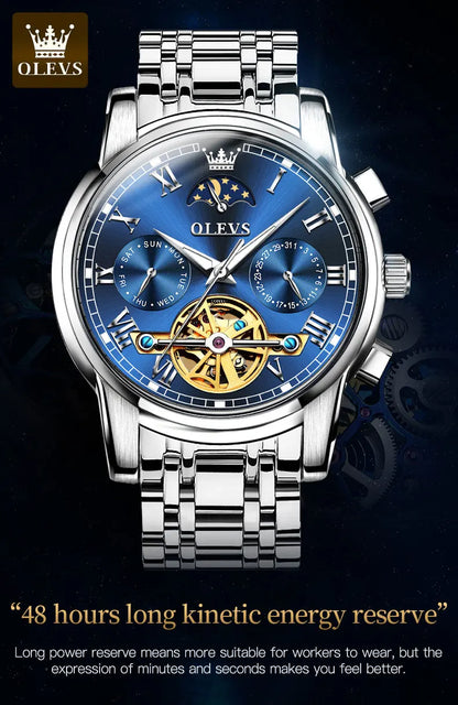 OLEVS Original Automatic Mechanical Watch for Men Luxury TOP Brand Waterproof Luminous Moon Phase Tourbillon Wristwatch Male