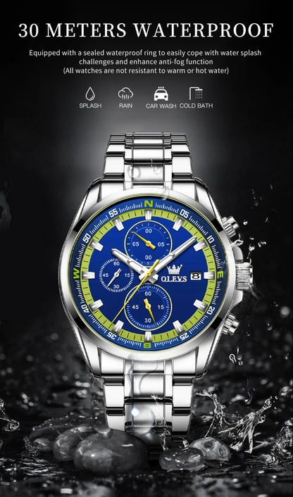 Montres exclusives originales pour hommes OLEVS Chronographe Cadran lumineux Montre-bracelet en acier inoxydable étanche à la mode pour hommes TOP Marque