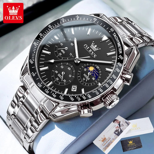 Montre multifonctionnelle pour homme OLEVS, mode affaires, calendrier, étanche, lumineuse, à quartz, marque de luxe, phase de lune, montre pour homme
