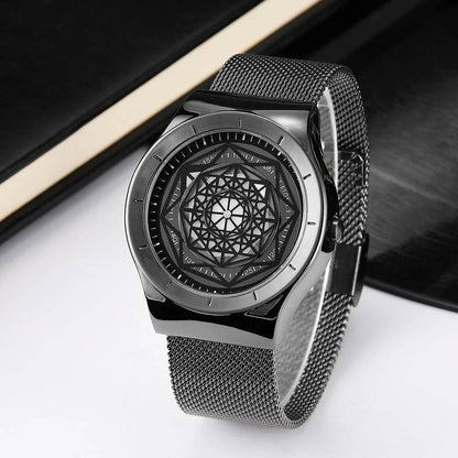 Watches Men Fasion Turntable No Pointer Quartz Watch Clock Mesh Band Male Wristwatch Relogio Masculino Gift For Men.