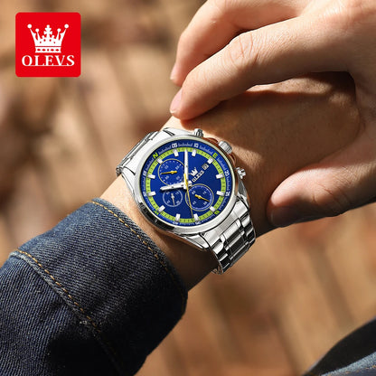 Montres exclusives originales pour hommes OLEVS Chronographe Cadran lumineux Montre-bracelet en acier inoxydable étanche à la mode pour hommes TOP Marque