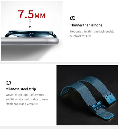 OLEVS Montres pour hommes avec cadran ultra fin de 7,5 mm Bracelet en maille d'acier inoxydable Montre à quartz décontractée de marque supérieure étanche et lumineuse pour hommes