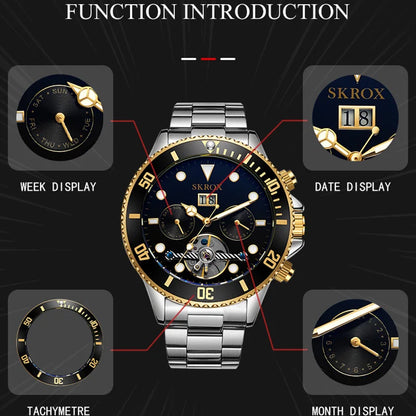 SKROX Luxury Replica Submarine Tourbillon Automatic Man Watch Stainless Steel Vintage Mechanical Waterproof Military Male Wrist