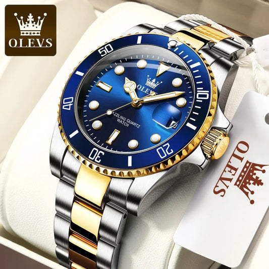 Montre à quartz OLEVS pour hommes, montre-bracelet étanche verte, calendrier lumineux, montre à quartz de luxe pour hommes, originale 5885
