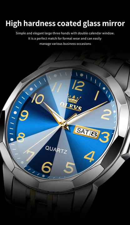 Montre classique pour homme OLEVS Montres-bracelets à quartz en acier inoxydable avec cadran numérique et date Montres analogiques à quartz classiques pour hommes
