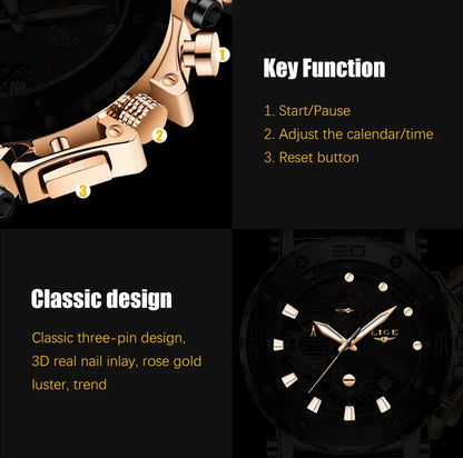 Relogio Masculino LIGE Fashion Men Watch Top Brand Luxury Sports Silicone Big Dial Quartz Wristwatch Chronograph Date Clock Male