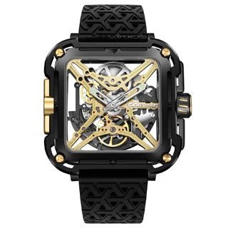 CIGA Design X Series Men's Watch: Titanium Gold Skeleton with Two Straps.