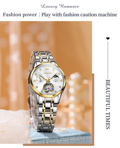 Montre automatique OLEVS pour femme, squelette lumineux étanche, originale, mécanique, élégante, pour femme