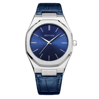 Top Brand New Watch Fashion Design Leisure Business Silver Blue Leather 3ATM Waterproof Quartz Mens Watch Reloj Hombre.